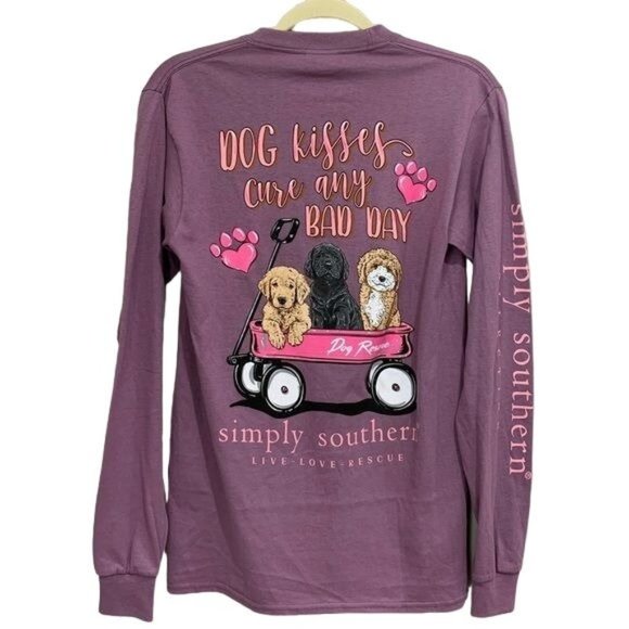 Simply Southern Tops - Simply Southern Dog Kisses Cure Any Bad Day Doodle Puppy Long Sleeve Tee Size Sm